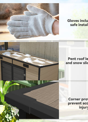 8' x 4' Plastic Outdoor Storage Shed with Floor, Window, Lockable Doors and Vents for Backyard Patio Lawn, Light Brown