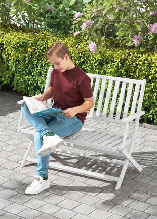 2-Person Foldable Wood Outdoor Bench with Backrest and Armrests for Garden, Porch, Park, Balcony, White