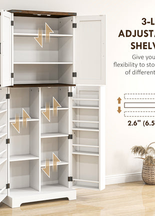 64" Tall Kitchen Pantry Cabinet with Motion Sensor Light, Spice Racks and Adjustable Shelves, White