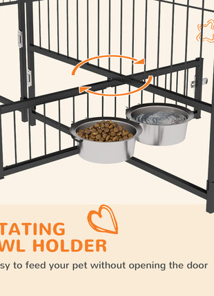 6.9' x 6.9' x 5' Outdoor Dog Kennel with Canopy Garden Playpen Fence Crate Enclosure Cage Rotating Bowl, Coffee