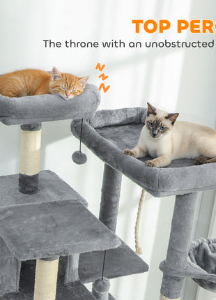 69" Cat Tree, Multi-Level Cat Tower with 2 Condos and 3 Hammocks, 8 Scratching Posts, for Multiple Cats, Dark Gray
