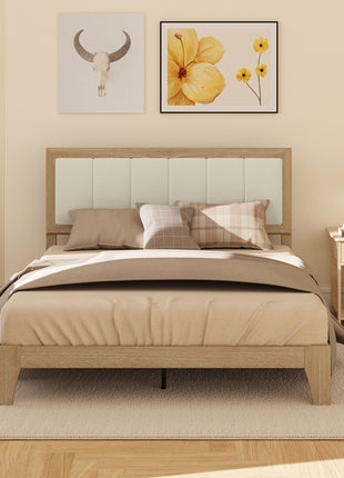 Full Bed Frame with Headboard Full Size Platform Bed Frame with Wooden Slats No Box Spring Needed Easy Assembly Oak
