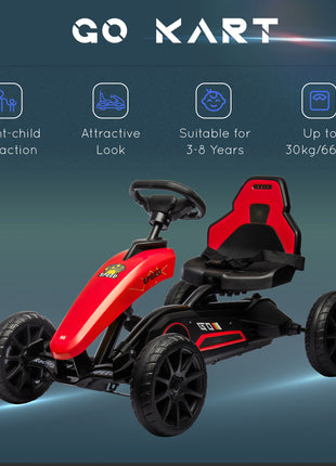 Kids Pedal Go Kart w/ Swing Axle, Shock-Absorbing Wheels, Red