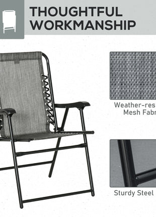 2 Pieces Outdoor Folding Chair Set, Portable Capimg Chairs with Armrest for Patio, Pool, Beach, Gray