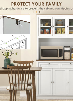 71" Kitchen Pantry Cabinet with Microwave Stand, Kitchen Hutch with 2 Drawers and Adjustable Shelves, White