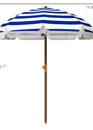 6.2' Beach Umbrella for Travel, Vent, Ruffles, Carry Bag, Portable Outdoor Umbrella for Garden, Blue Stripe