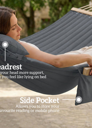 Outdoor Hammock 2-Person, with Pillow & Pad, 440 lbs Capacity, Gray