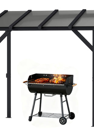 Hardtop Grill Gazebo, Lean-to BBQ Shelter with Polycarbonate Roof for Outdoor, Patio, Lawn
