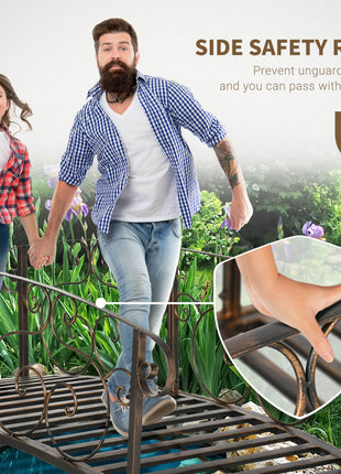 6' Metal Arch Backyard Garden Bridge, Safety Siderails, Arc Footbridge for Backyard Creek, Stream, Pond, Bronze