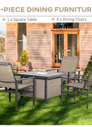 5 Piece Garden Patio Dining Set, Dinner Table with Built-in Ice Bucket Insert, 4 Rocking Chairs, Beige