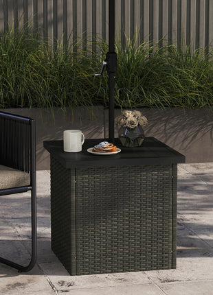 Wicker Side Table with 1.5" Umbrella Hole, Square Outdoor End Table with UV-Resistant Frame, Storage Space, Mixed-Brown