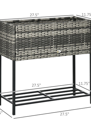 Raised Garden Bed, Elevated Planter Box with Rattan Wicker Look, Tool Storage Shelf, Portable Design for Herbs, Vegetables, Flowers, Gray