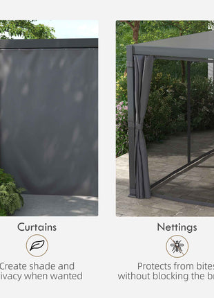 12' x 19' Aluminum Pergola with Adjustable Louvered, Outdoor Pergola with Curtains and Netting, Dark Gray