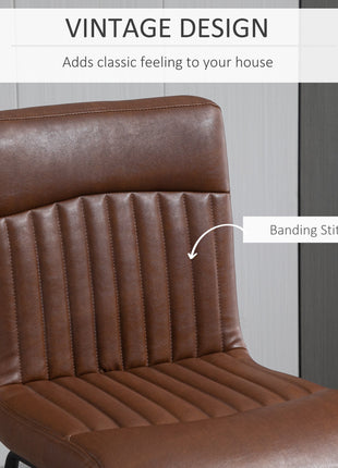 30" Industrial Bar Stool, PU Leather Barstool with Footrest, Upholstered Armless Pub Height Chair, Brown / Black