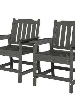 2 Piece All-Weather Patio Chairs, HDPE Patio Dining Chair Set, Heavy Duty Wood-Like Outdoor Furniture, Gray
