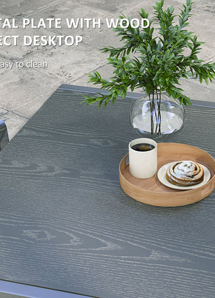 Patio Table for 6-8 People, Aluminum Frame Rectangle Garden Table with Wood Effect Steel Top, for Backyard, Dark Gray