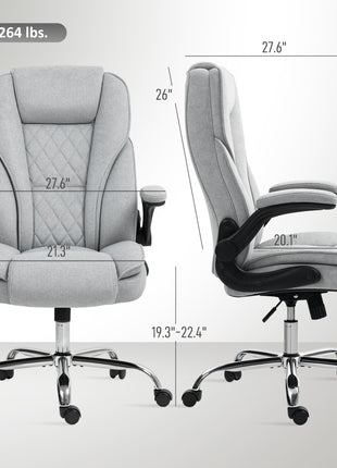 Executive Office Chair, Desk Chair with Flip-up Armrest, Diamond Fabric Computer Chair for Home Office, Gray