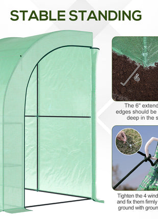 10' x 5' x 7' Lean to Greenhouse, Walk-In Green House, Plant Nursery with 2 Roll-up Doors and Windows, PE Cover and 3 Wire Shelves, Green
