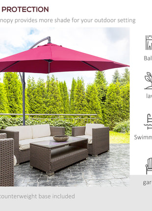 10' Cantilever Patio Umbrellas with UV and Water Resistant for Patio & Backyard Comfortable Red