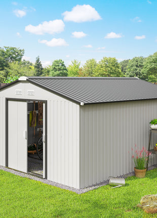 Garden Metal Shed, Storage Shed Utility Storage with Double Locking Doors for Bike, Yard Tools, White