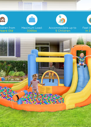 5-in-1 Kids Inflatable Bounce House Jumping Castle with Water Pool, Slide, Climbing Walls & 2 Water Guns