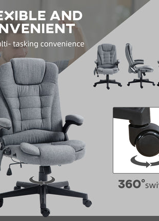 6 Point Vibrating Massage Office Chair with Heat, Linen High Back Massage Desk Chair with Reclining Backrest, Gray