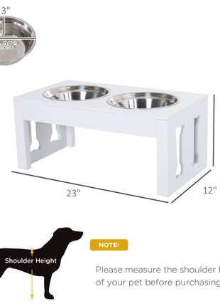 23" Modern Decorative Raised Dog Bowls, Wooden Heavy Duty Pet Food and Water Bowl, Elevated Feeding Station, White