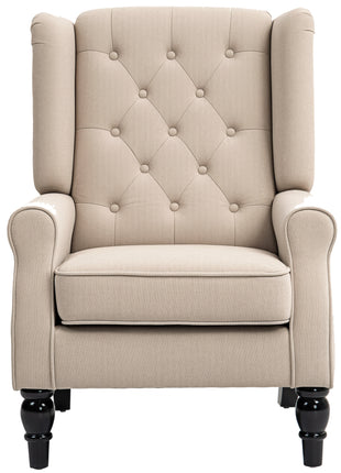 Wingback Accent Chair for Living Room, Button-Tufted Lounge Chair with Round Armrests and Wood Legs, Beige