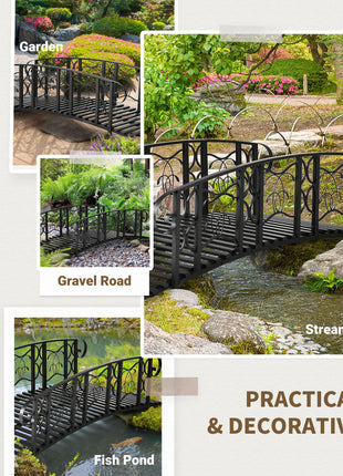 6' Metal Arch Backyard Garden Bridge with 660 lbs. Weight Capacity, Safety Siderails, Vine Motifs, Easy Assembly for Backyard Creek, Stream, Pond, Black