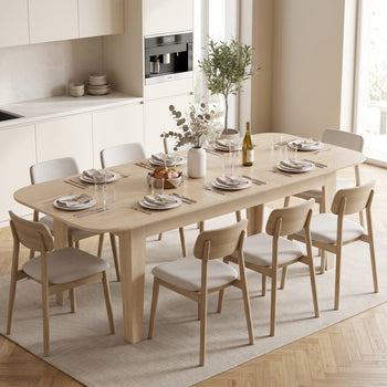 Extendable Oval Dining Table for 4-6, Farmhouse Expandable Kitchen Table, Round Edges, Oak