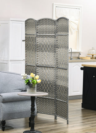 Folding Room Divider Screen 3 Panel 6' Tall Privacy Screen Freestanding Wood Partition for Home Office, Mixed Gray