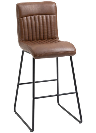 30" Industrial Bar Stool, PU Leather Barstool with Footrest, Upholstered Armless Pub Height Chair, Brown / Black