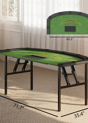 Poker Table Foldable, 72" Portable  Blackjack Table for 8 Players with Felt Surface, Cup Holders, Green