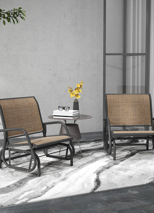2 Pieces Outdoor Glider Chair, Steel Swing Chai with Curved Armrests for Porch, Garden, Poolside, Balcony, Mixed Brown