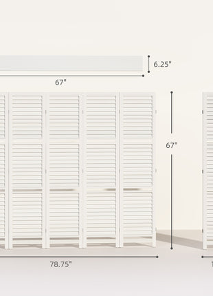5 Panel 67" Tall Wood Privacy Screen Room Divider with 3 Shelves and Folding Storage for Bedroom, White