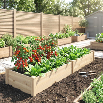 96" x 24" x 10" Wooden Raised Garden Bed with 2 Planter Boxes and Non-woven Fabric Liner for Patio, Natural