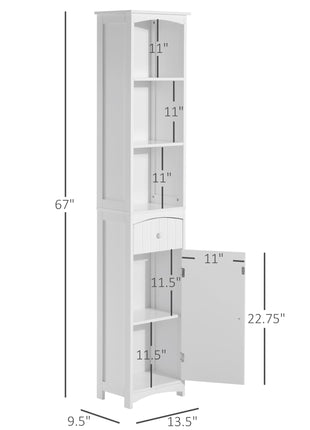 Bathroom Storage Cabinet, Free Standing Bathroom Storage Unit, Tall Linen Tower with 3-Tier Shelves and Drawer, White