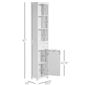 Bathroom Storage Cabinet, Free Standing Bathroom Storage Unit, Tall Linen Tower with 3-Tier Shelves and Drawer, White