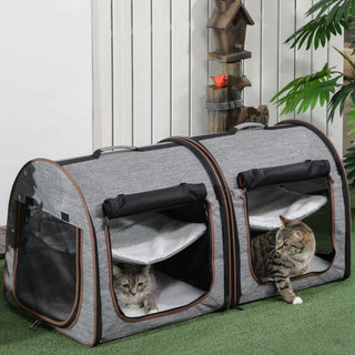 39" Portable Soft-Sided Pet Cat Carrier with Divider, Two Compartments, Soft Cushions, & Storage Bag, Gray