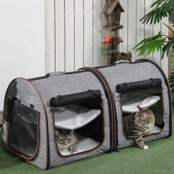39" Portable Soft-Sided Pet Cat Carrier with Divider, Two Compartments, Soft Cushions, & Storage Bag, Gray