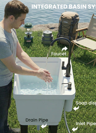 Portable 23-Gallon Utility Sink Laundry Tub for Washing Room, Freestanding Laundry Sink with Soap Dispenser, White