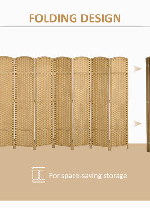 Folding Room Divider Screen 8 Panel 5.6 ' Tall Privacy Screen Freestanding Room Partition for Home Office, Nature Wood