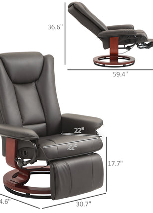 Modern RV Recliner Chair, PU Leather Swivel Recliner Armchair with Footrest for Living Room, Brown