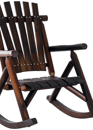 Outdoor Wooden Rocking Chair, Single-Person Rustic Adirondack Rocker with Slatted Seat, High Backrest, Armrests for Patio, Garden and Porch, Brown