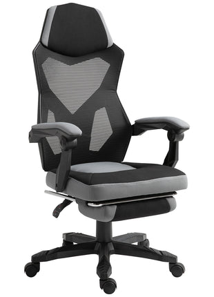 Home Office Chair Adjustable Height Recliner with Retractable Footrest, Mesh Back - Gray