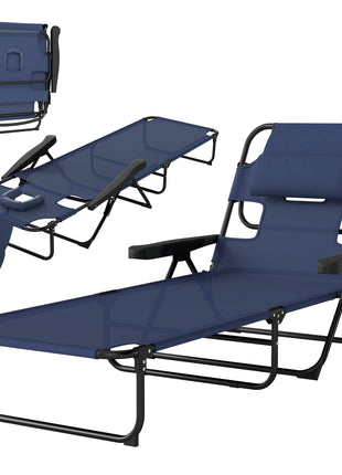 Folding Lounge Chair w/ Reclining Back, Navy Blue