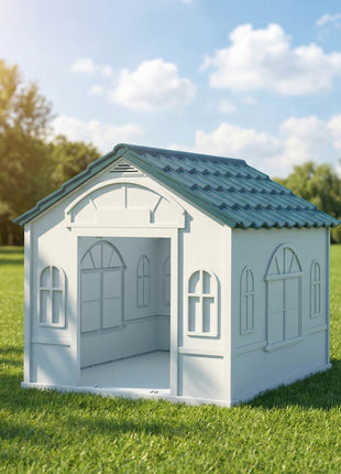 Plastic Dog House for Medium and Small Dogs, Water Resistant Puppy Shelter Indoor Outdoor with Door, Easy to Assemble, Blue