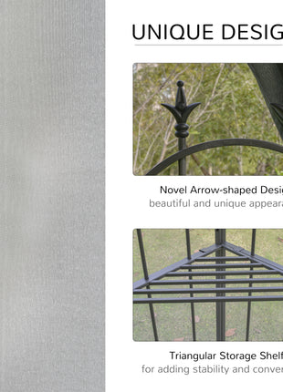 118" x 118" Steel Outdoor Patio Gazebo Canopy with Removable Mesh Curtains, Display Shelves, & Steel Frame, Gray