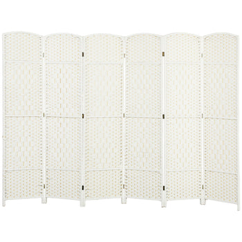 Folding Room Divider Screen 6 Panel 6' Tall Privacy Screen Freestanding Wood Partition for Home Office, White