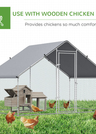 Large Chicken Coop Metal Chicken Run with Waterproof and Anti-UV Cover, Spire Shaped Walk in Fence Cage Hen House for Outdoor and Yard Farm Use, 1" Tube Diameter, 9.8' x 6.6' x 6.6'